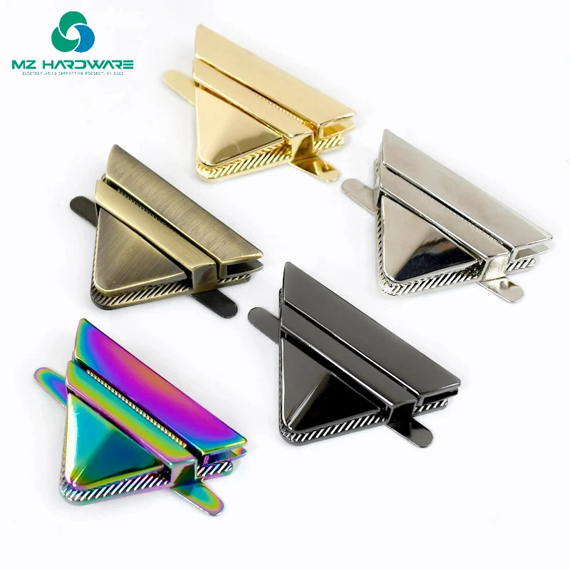 MZhardware Wholesale Triangle Metal Bag Clasp Handbag Purse Turn Locks for DIY Handbag Bag Purse Luggage Hardware Press Lock