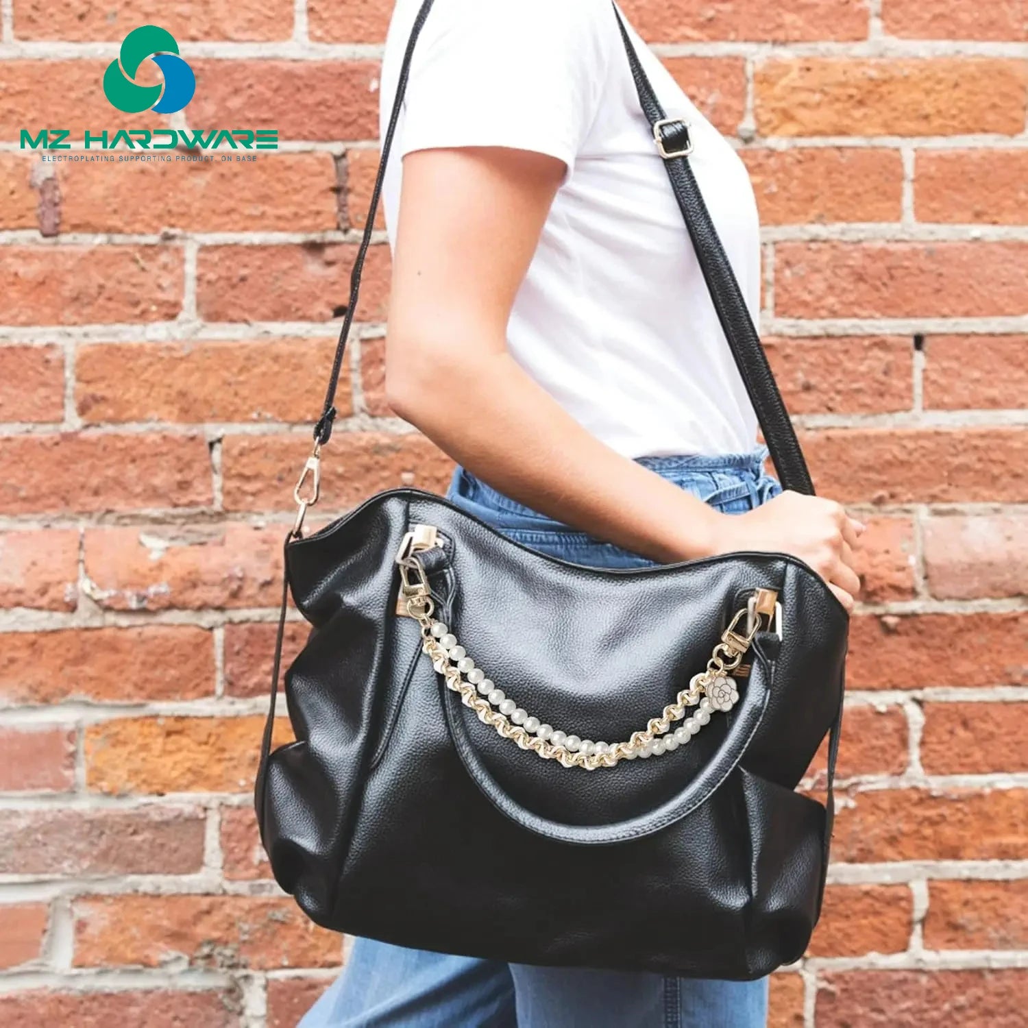 MZ Pearl Purse Chain Extender 10inch Handbag Straps Cute Flower Metal Shoulder Crossbody Bags Short Handle Replacement Charm