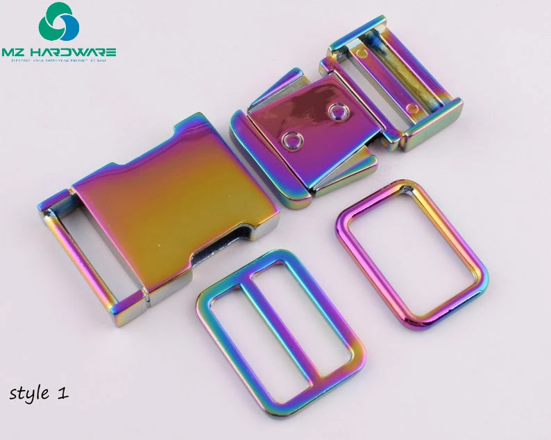 Rainbow Dog Collar Hardware Kit Metal Pet Collar Set Supplies Release Buckles Slide Buckles D Rings Square Rings Swivel Clasps