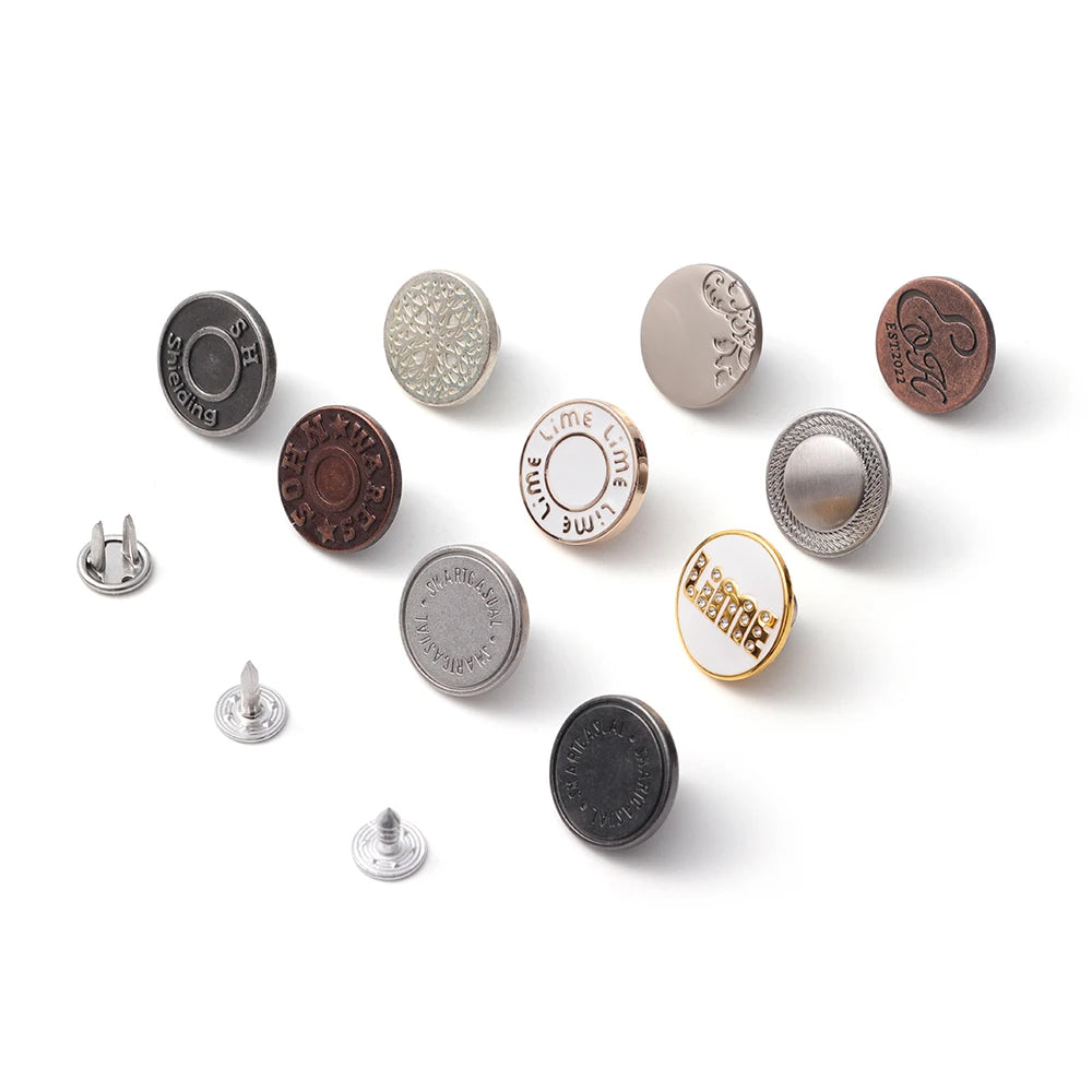 Richbutton 17 Mm Copper Nickle Sliver Double Prong Brass Jeans Rivets Open Cap Metal Button for Jeans