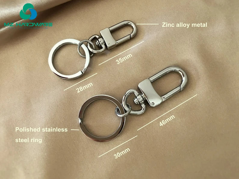 MZhardware High Quality Metal Snap Hook Swivel Clip with Keyring Polished Lobster Clasp and Steel Key Ring for Gift Keychain