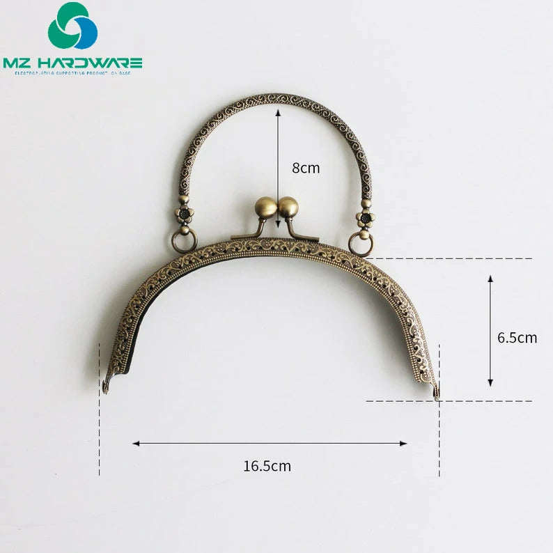 MZhardware 16.5cm Antique Bronze Metal Purse Frame Sewing Handle Purse Frame Wallet Making Supply with Embossed Design