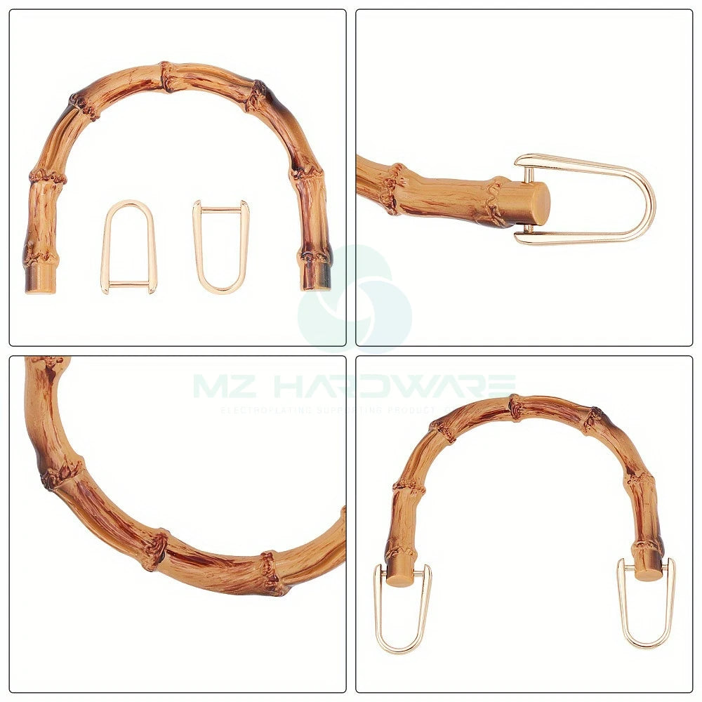 MZhardware DIY Special Purse Replacement Parts Wooden Bag Handle with Alloy U-Shaped Rings Wallet Making Accessories