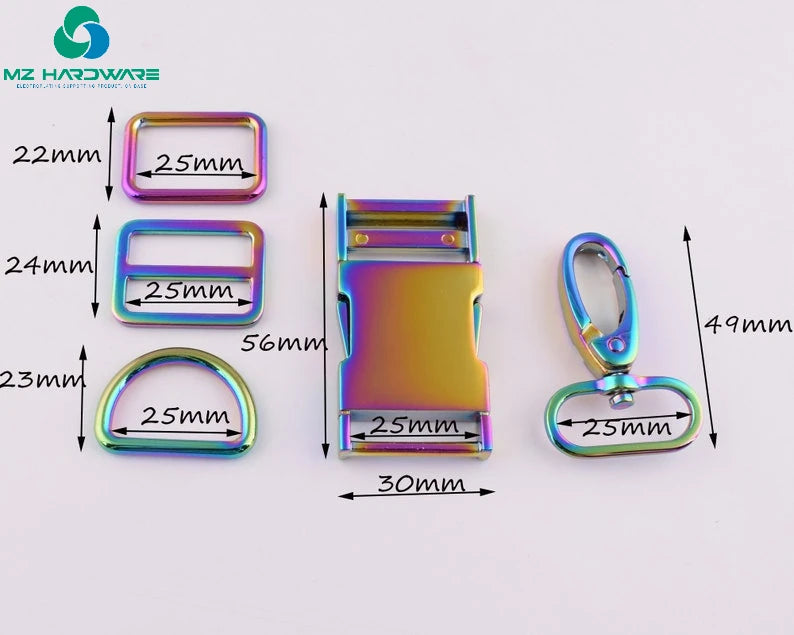 Rainbow Dog Collar Hardware Kit Metal Pet Collar Set Supplies Release Buckles Slide Buckles D Rings Square Rings Swivel Clasps