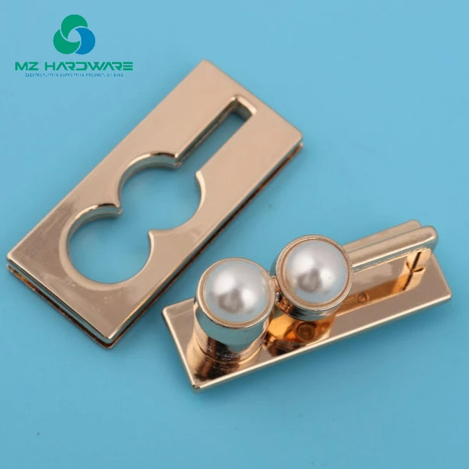 MZ 50*22mm Double Pearl Rectangular Bag Slide Lock Metal Purse Hardware Supplies with Latch Pearl Padlock for Bags and Purse