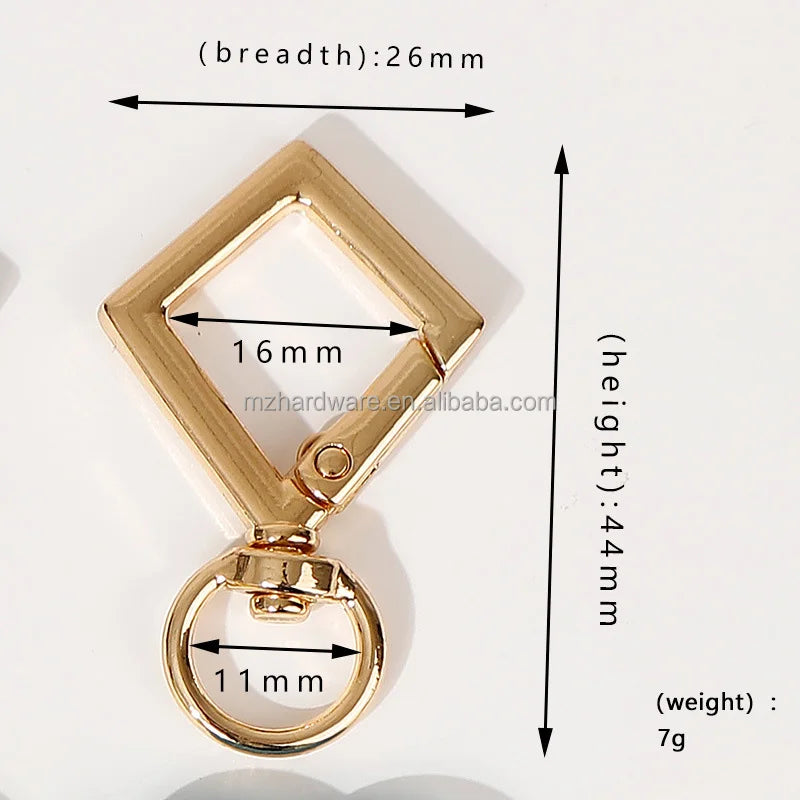 MZ High Quality Zinc Alloy Square Shape Metal Key Ring Spring Gate for Handbag Accessories