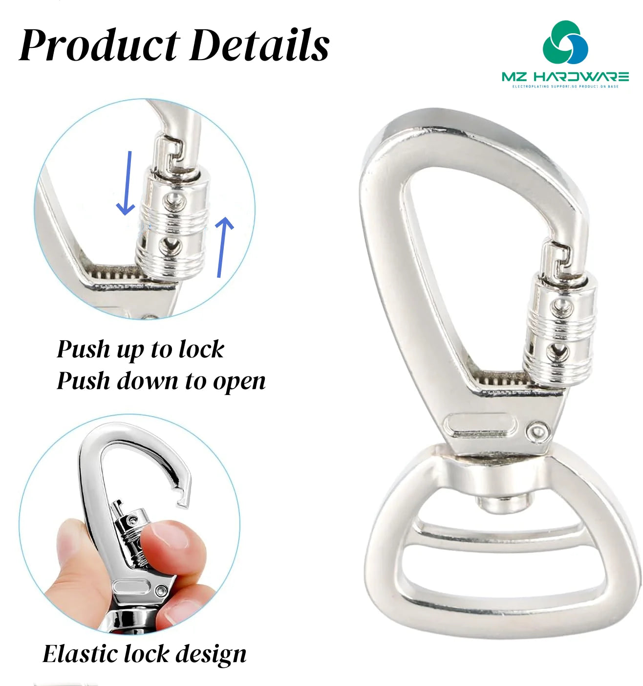Metal Buckle Lock Clasp Safe Lobster  Swivel Ring for Securing Pets, Dog Leash Harness, Camping, Hiking, Keychains