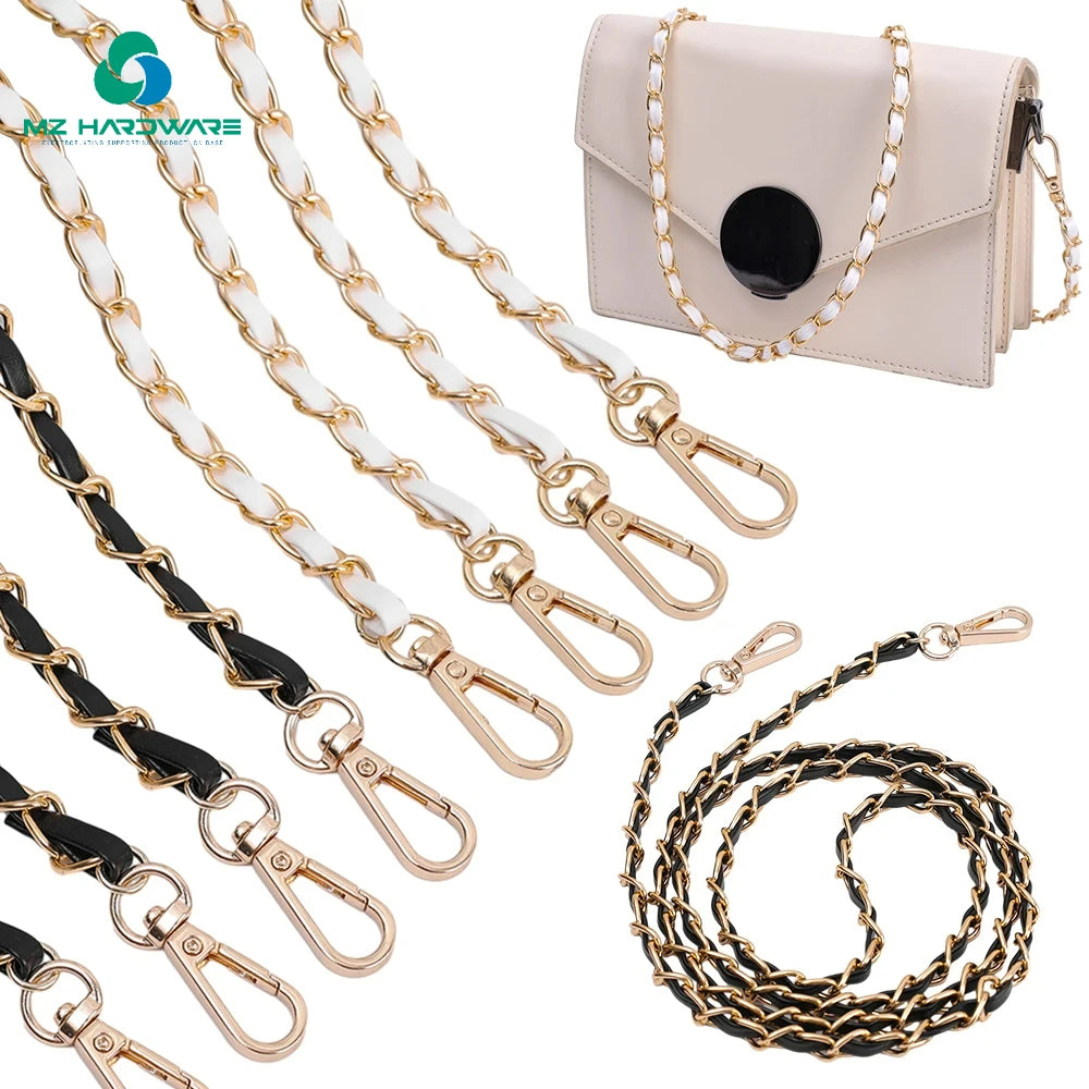 MZ 120cm PU Leather Metal Chain DIY Bag Accessories Women's Fashionable Replacement Handbag Strap for Crossbody Bag Lady Leather