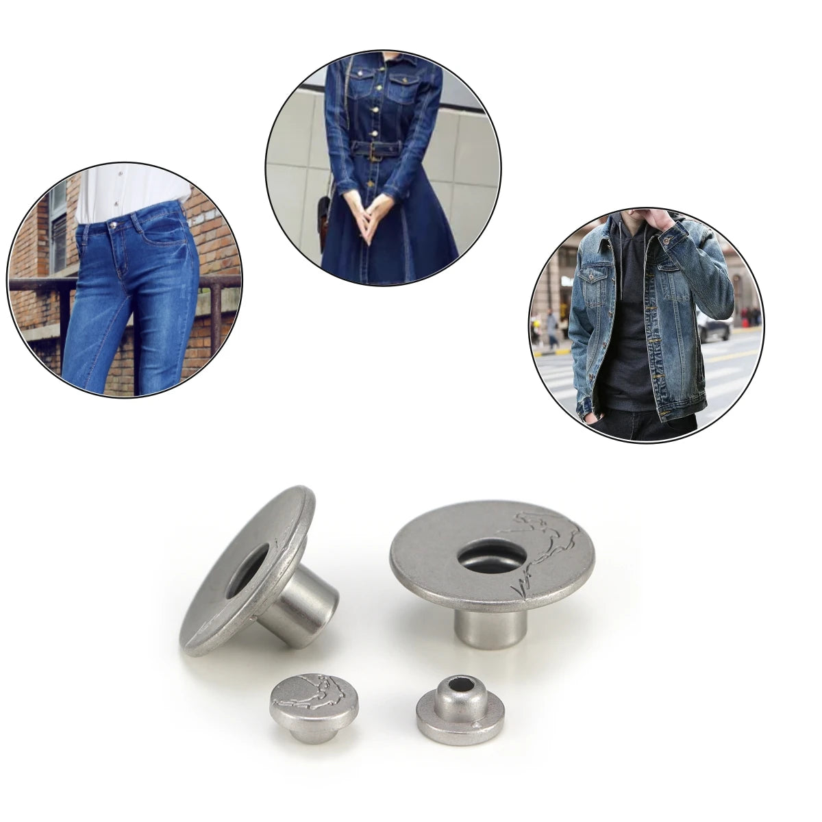 Richbutton 17 Mm Copper Nickle Sliver Double Prong Brass Jeans Rivets Open Cap Metal Button for Jeans