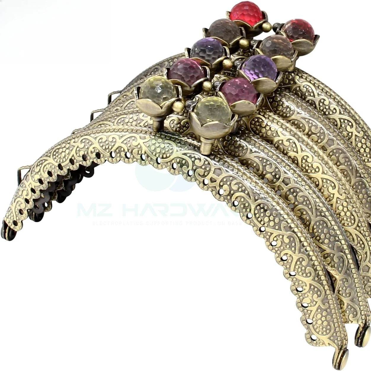 MZhardware Metal Purse Frame Vintage Bag Kiss Clasp Lock, Retro Style Arch Frame Coin Purse Hardware with Lotus Beads Embossed