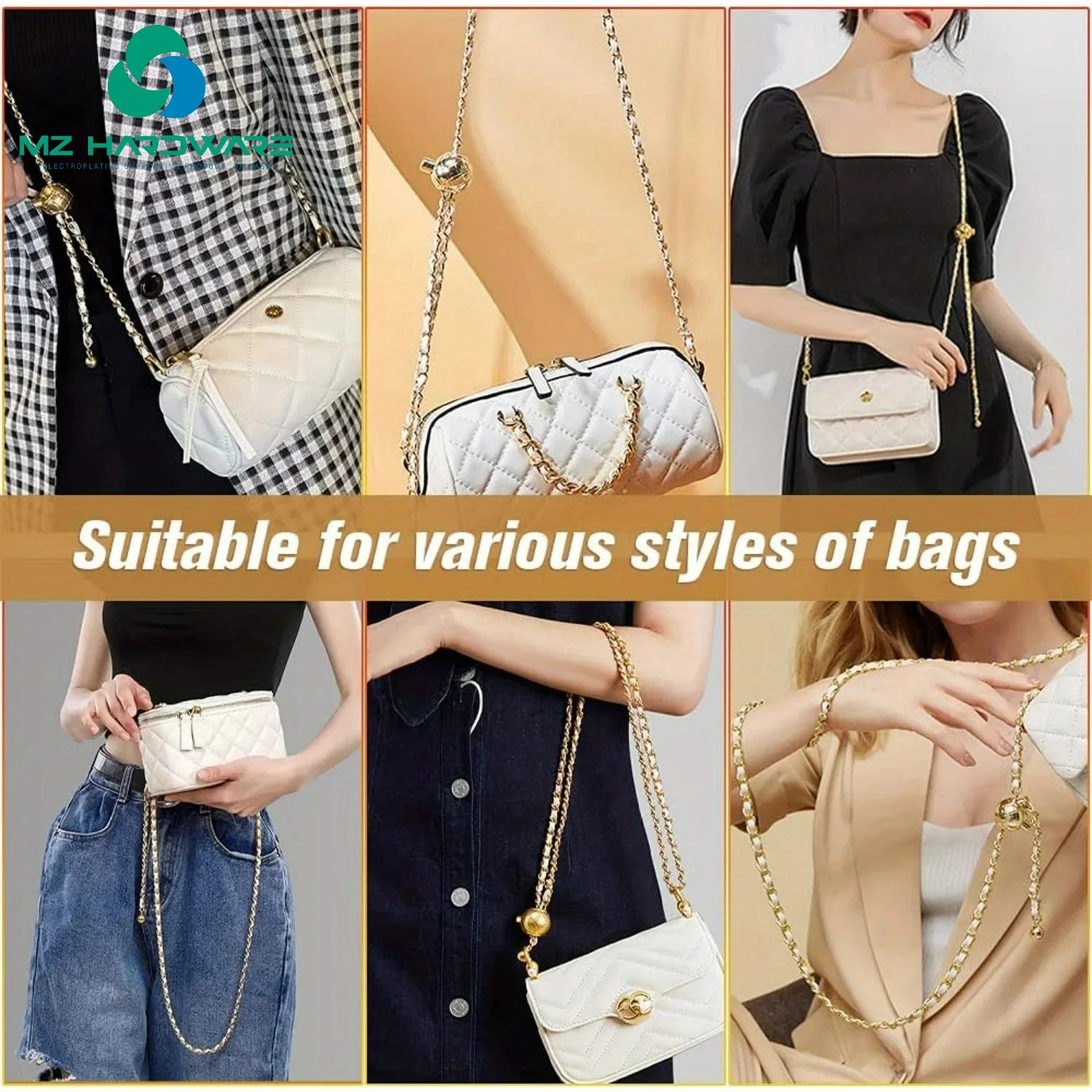 MZhardware Factory Sell Bag Chain Accessories Fashion Style Bag Shoulder Strap Metal Crossbody Bag Strap With Different Colors