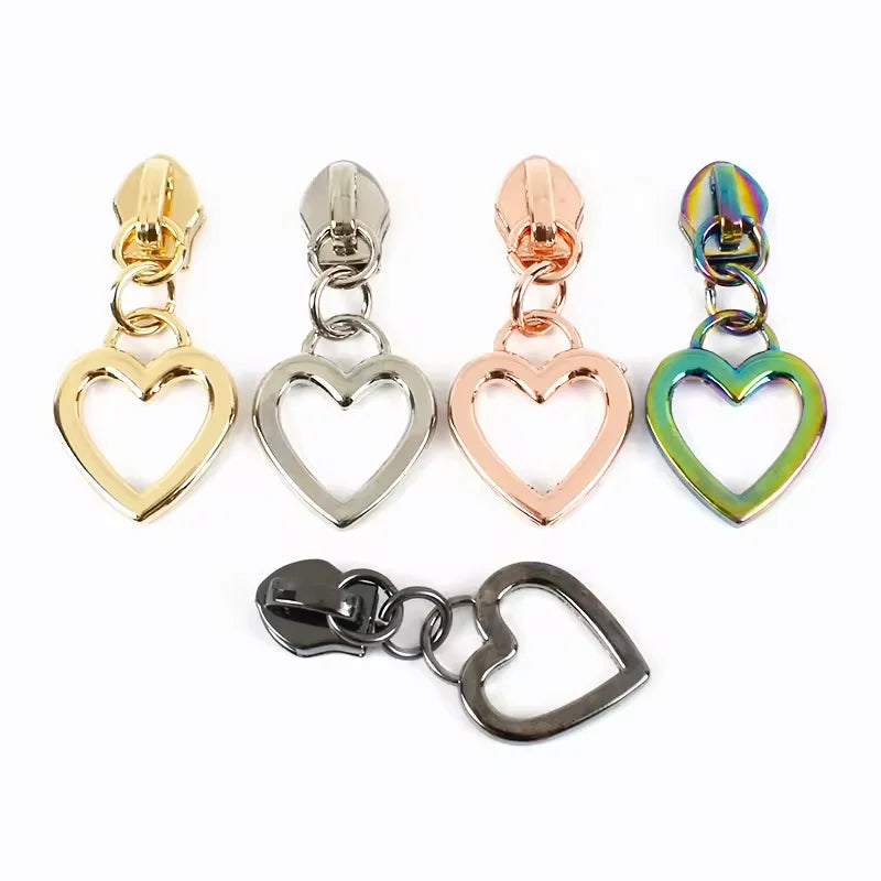 MZ Factory Supply Zipper Pull Lock Head Zipper Slider and Puller Heart Shaped for Bags Luggage Home Textile Plating Slider