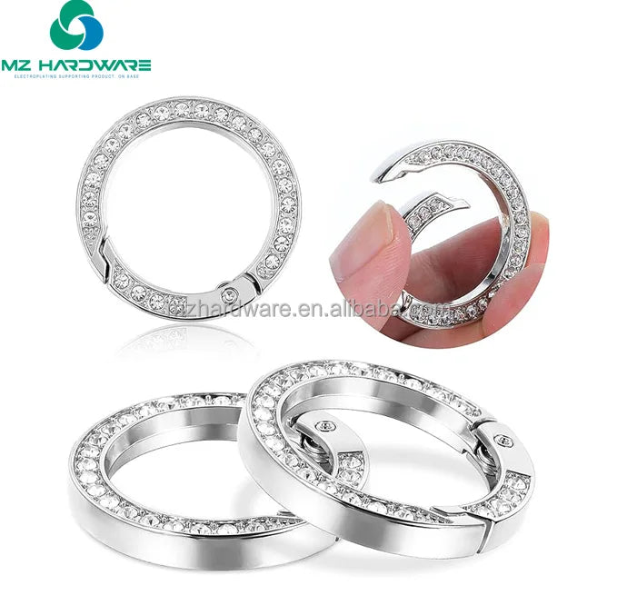 Custom Diamond Spring Ring with Diamond Zinc Alloy Open Ring Metal Car Keychain DIY Parts Accessories Wholesale