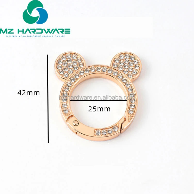 Custom Diamond Spring Ring with Diamond Zinc Alloy Open Ring Metal Car Keychain DIY Parts Accessories Wholesale