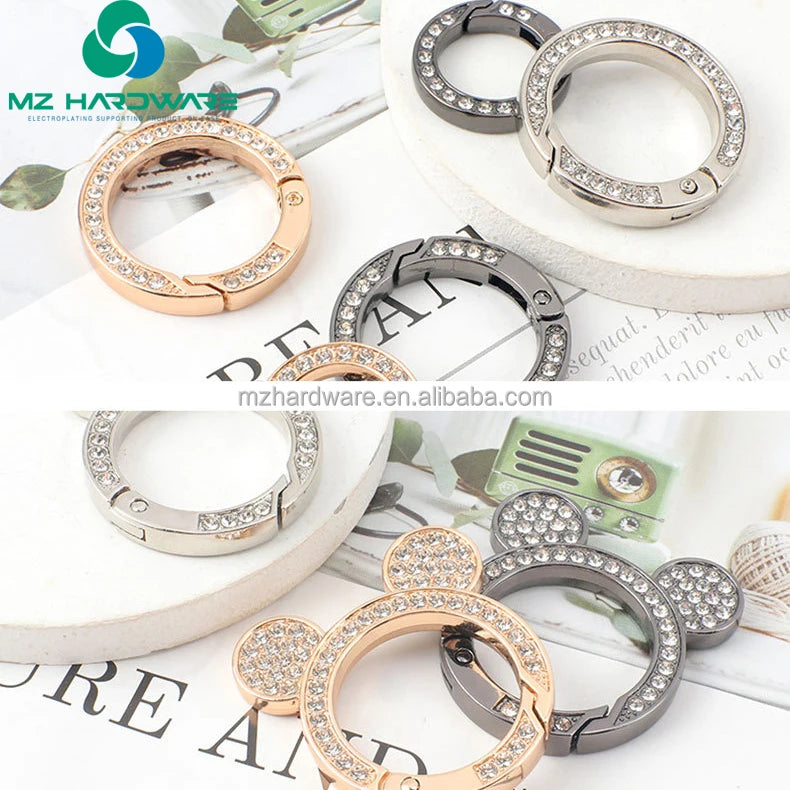 Custom Diamond Spring Ring with Diamond Zinc Alloy Open Ring Metal Car Keychain DIY Parts Accessories Wholesale