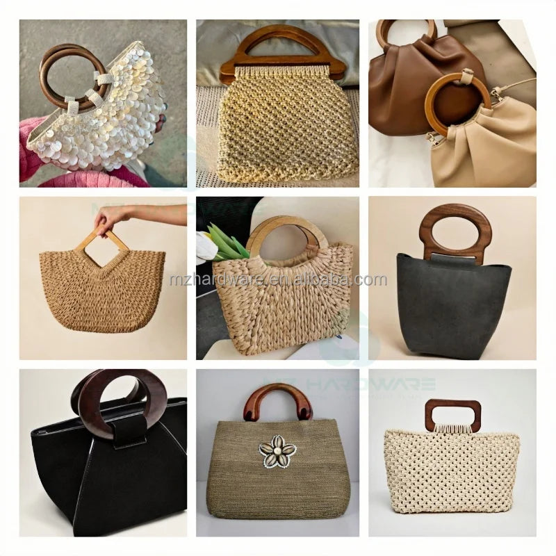 MZhardware Luxury & Classic Style Handbag Clips Waterproof D-Shape Bag Accessory Wooden Beaded Paper Bamboo Purse Frame