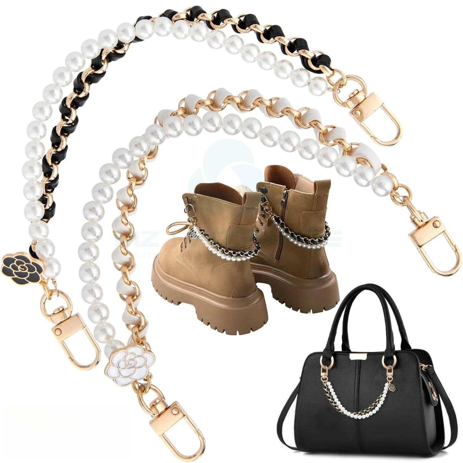 MZ Pearl Purse Chain Extender 10inch Handbag Straps Cute Flower Metal Shoulder Crossbody Bags Short Handle Replacement Charm