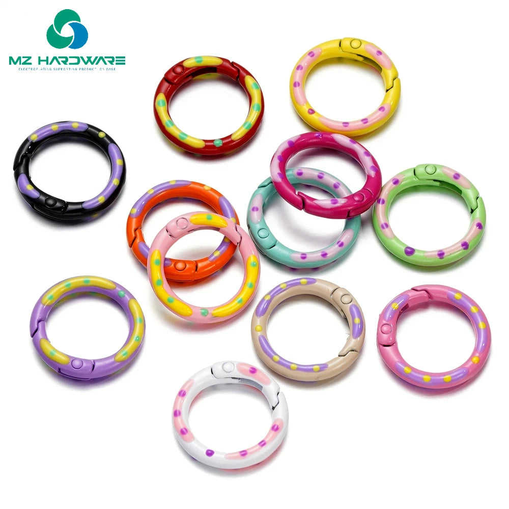 MZhardware Multicolor Metal Round Ring Spring Clasp Carabiner Keychain Clips Hook Dog Chain DIYJewelry Buckle Connector Supplies