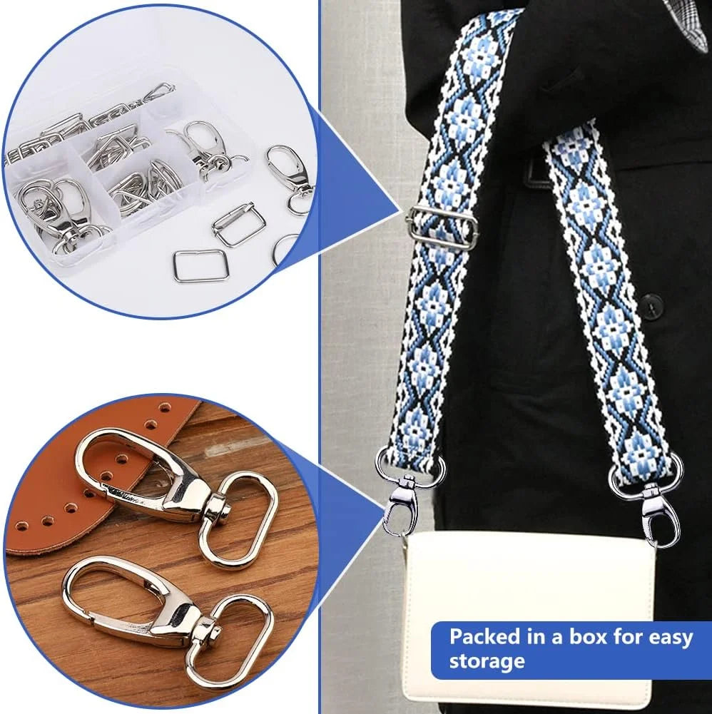 50 Pcs Metal Hook Ring with Swivel Clasps Slide Buckle D-rings Rectangle Ring for Handbag  Pet Collar Sewing Craft Ideas
