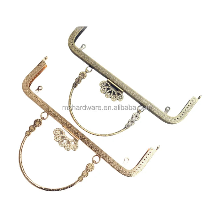 Factory Wholesale DIY Bag Kits 20/25cm Brass Handbag Handle Square Embossed Sunflower Kiss Clasp Sewing Brackets Frame Lock