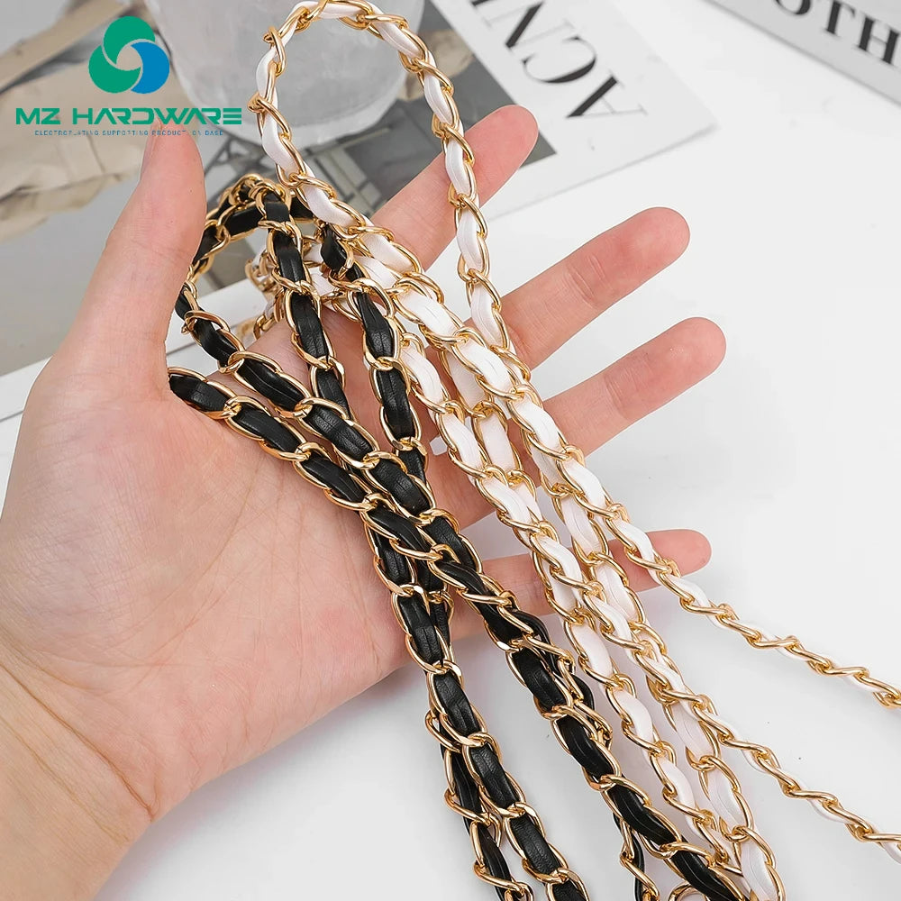 MZ 120cm PU Leather Metal Chain DIY Bag Accessories Women's Fashionable Replacement Handbag Strap for Crossbody Bag Lady Leather