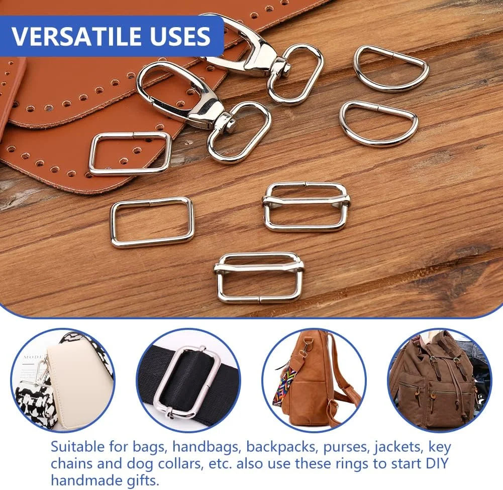 50 Pcs Metal Hook Ring with Swivel Clasps Slide Buckle D-rings Rectangle Ring for Handbag  Pet Collar Sewing Craft Ideas