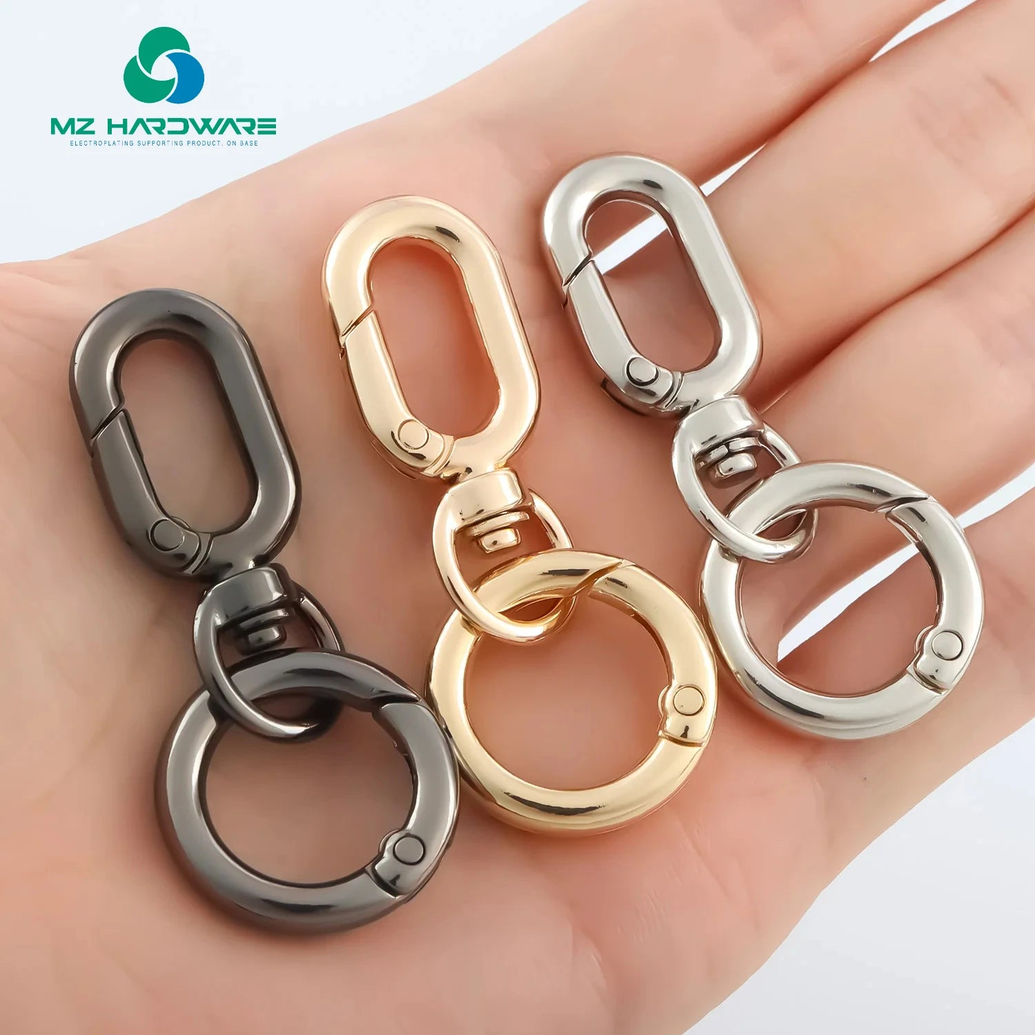 Factory Wholesale Double Opening Swivel Clasp Clips, Metal Swivel Spring Snap Hooks, Key Chain Clip with Key Ring for DIY Keys