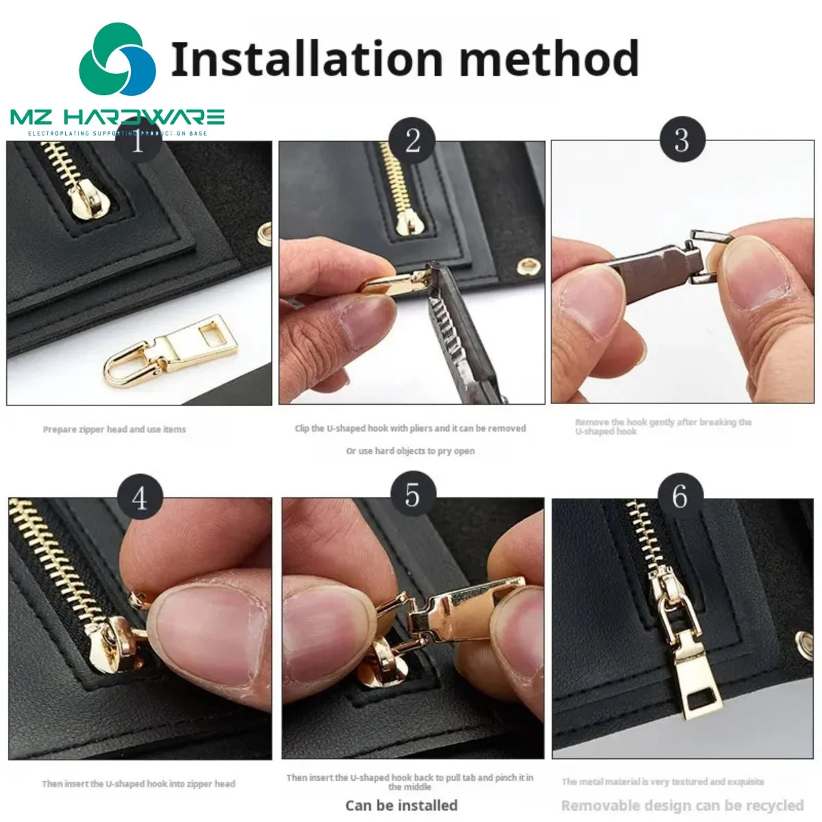 Custom Logo Letter Gold Metal Plating Handbag Accessories Zipper Pull Lock Head Zipper Slider and Puller