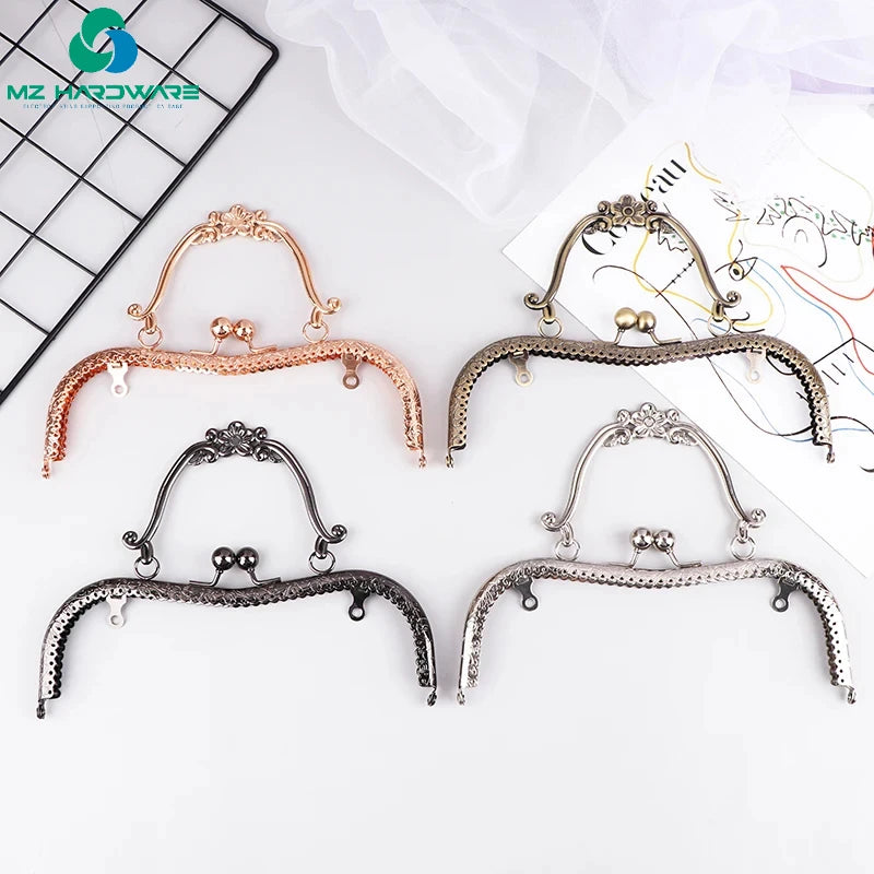 MZhardware Purse Clasp Metal Frame 20CM Square Embossing Beads Bag Kiss Clasp Lock Handbag Handle Purse Frames Wallet Hardware