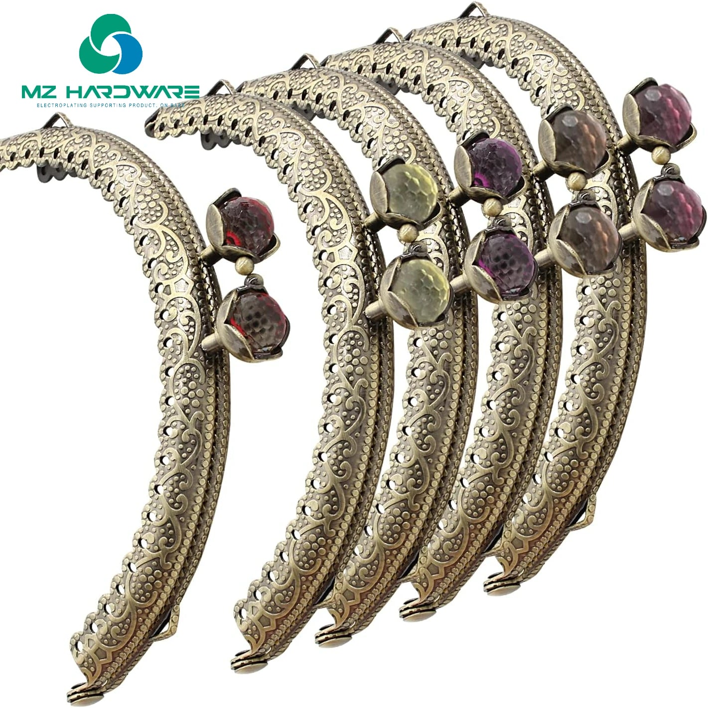 MZhardware Metal Purse Frame Vintage Bag Kiss Clasp Lock, Retro Style Arch Frame Coin Purse Hardware with Lotus Beads Embossed