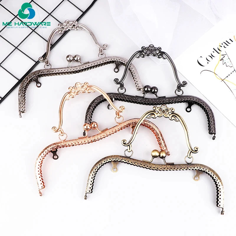 MZhardware Purse Clasp Metal Frame 20CM Square Embossing Beads Bag Kiss Clasp Lock Handbag Handle Purse Frames Wallet Hardware
