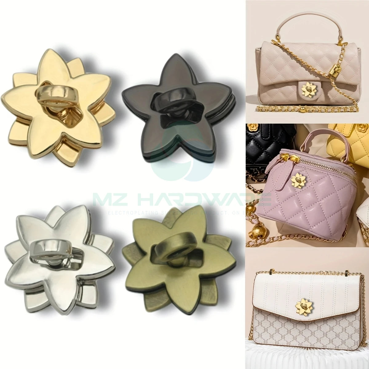 MZ Fashionable  Metal Double Flower-Shaped Lock Clasp for Handbags and Wallets DIY Hardware Accessory Luxury Bag Lock Clasp