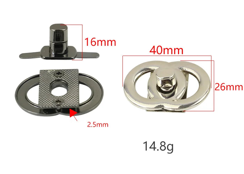 Custom Purse Twist Locks for Bags Shiny Gold Metal Bag Lock Handbag Metal Turn Lock for Women Bag
