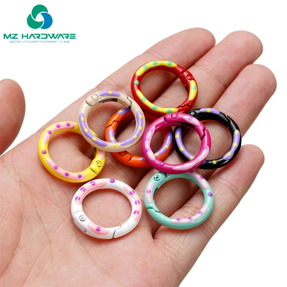 MZhardware Multicolor Metal Round Ring Spring Clasp Carabiner Keychain Clips Hook Dog Chain DIYJewelry Buckle Connector Supplies