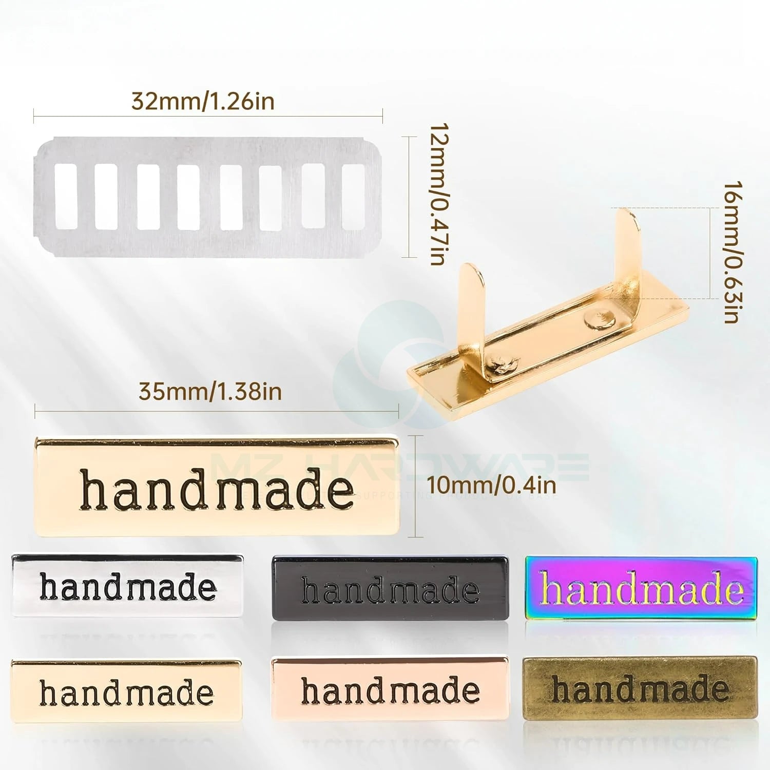 MZ Handmade Metal Labels Shim Rectangle Alloy Tags Hand Made Printed Signs Label for DIY Crafts Sewing Items Purses Bags Shoes