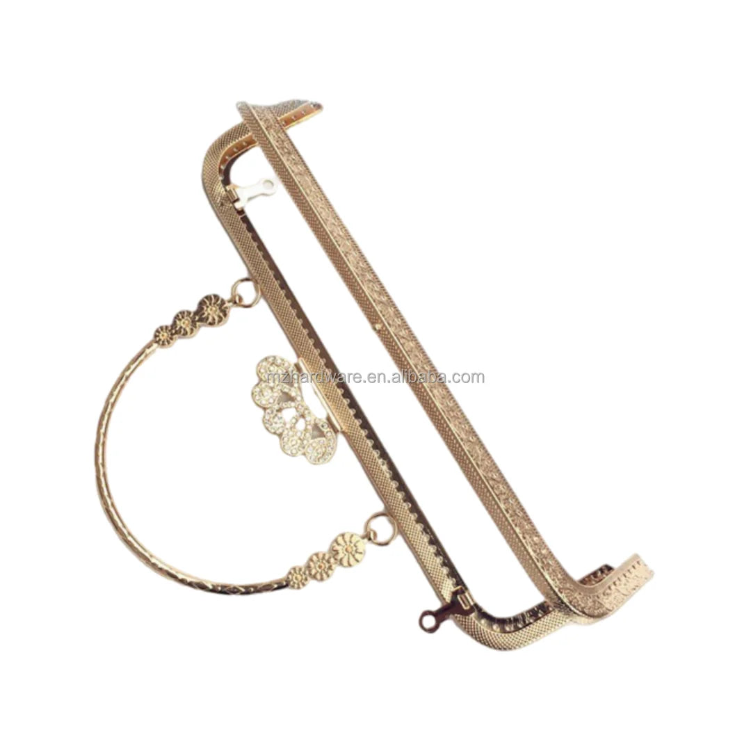 Factory Wholesale DIY Bag Kits 20/25cm Brass Handbag Handle Square Embossed Sunflower Kiss Clasp Sewing Brackets Frame Lock