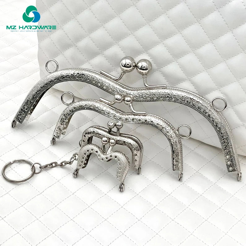 MZhardware Shape Sew on Coin Bag Purse Pouch Bag Clutch Frame ,nickel, Kiss Clasp Lock, for Purse Bag Making Replacement