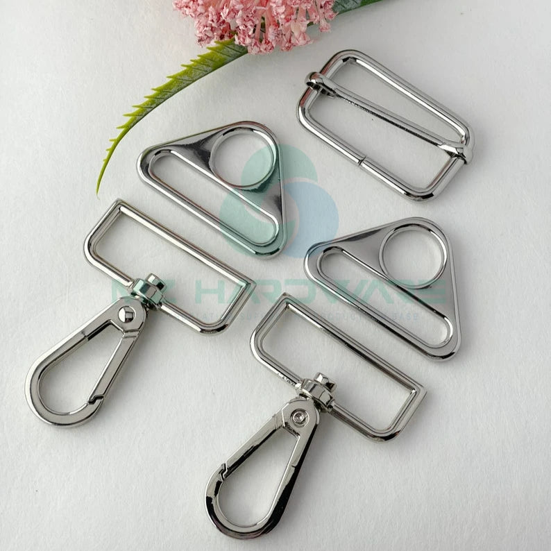 38mm High Quality Adjustable Strap Hardware Kit for DIY Handmade Bag 2 Swivel Snap Hooks+2 Triangle-Rings+1 Adjustable Slider