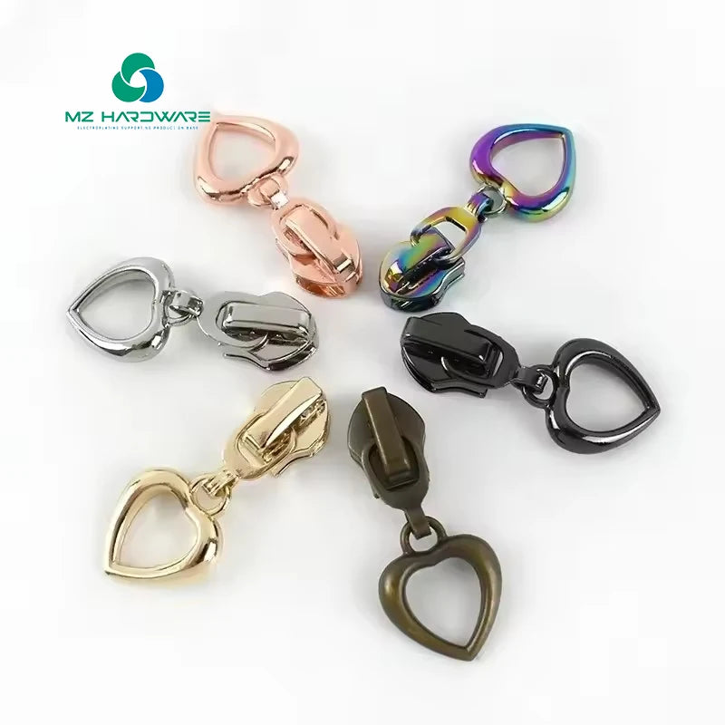 MZ Factory Supply Zipper Pull Lock Head Zipper Slider and Puller Heart Shaped for Bags Luggage Home Textile Plating Slider