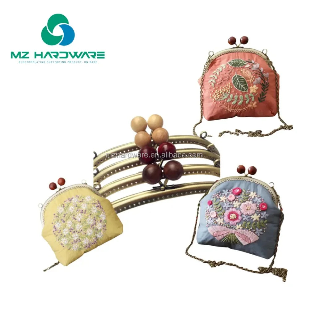 MZhardware 24.5cm Bag Handle Metal Hardware Accessories Retro Bag Handles Wooden Kiss Clasp Lock Frame Purse Clutch Frame