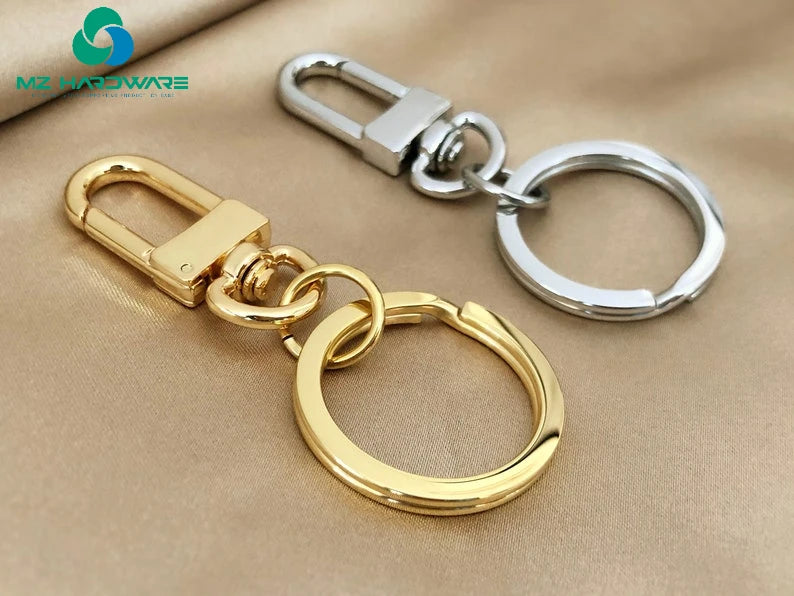 MZhardware High Quality Metal Snap Hook Swivel Clip with Keyring Polished Lobster Clasp and Steel Key Ring for Gift Keychain
