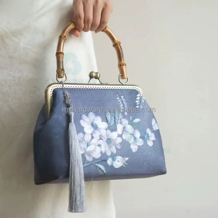 MZhardware Classic Bamboo Wooden Handle U-Shaped Hardware Luxury Woven Accessory for Bag DIY Accessories Purse Frame