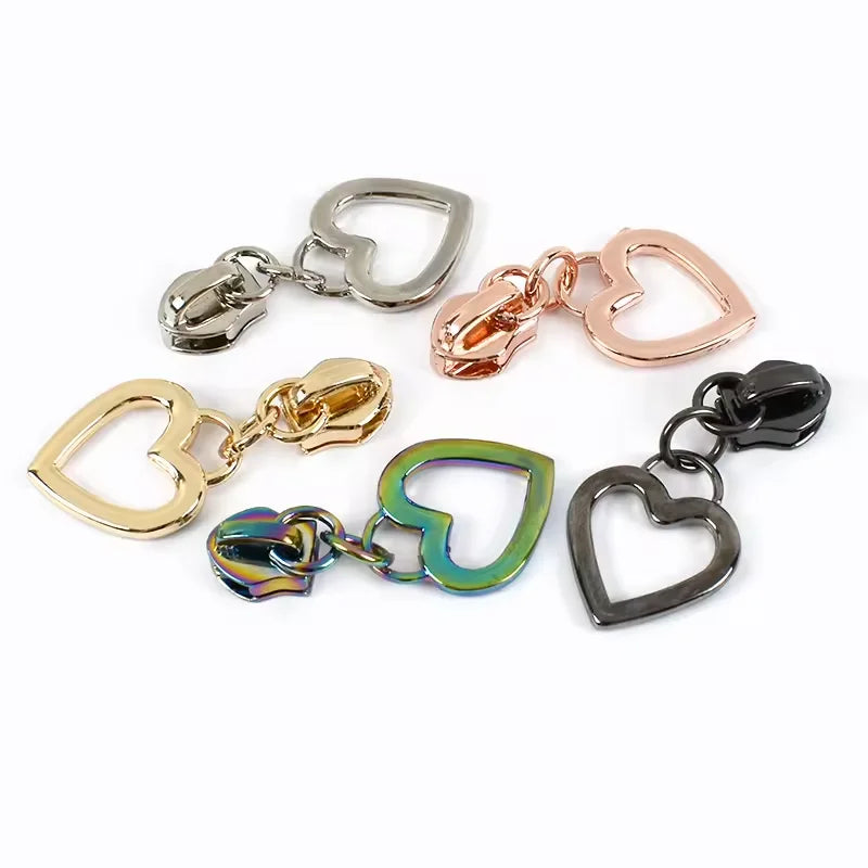 MZ Factory Supply Zipper Pull Lock Head Zipper Slider and Puller Heart Shaped for Bags Luggage Home Textile Plating Slider