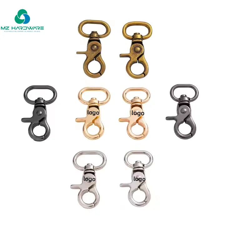 Custom Logo Metal Luggage Accessory Swivel Lobster Handbag Snap Hook Bag Accessories Lobster Clasps Dog Hook  for Bag Making