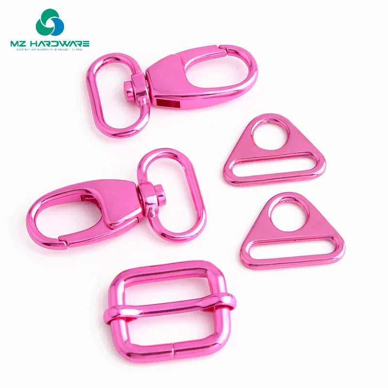 MZhardware Pink Handbag Hardware Set Adjustable Buckle Ring Triangle Ring Metal Triglide Slide Buckle Snap Button Hooks