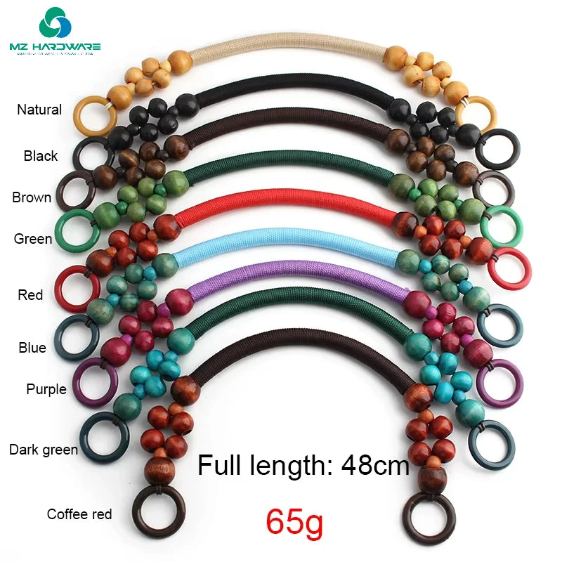 MZhardware High Quality Fashion Wholesale Diy Ready to Ship Purse Natural Wood Beads Weave Rope Handles Purse