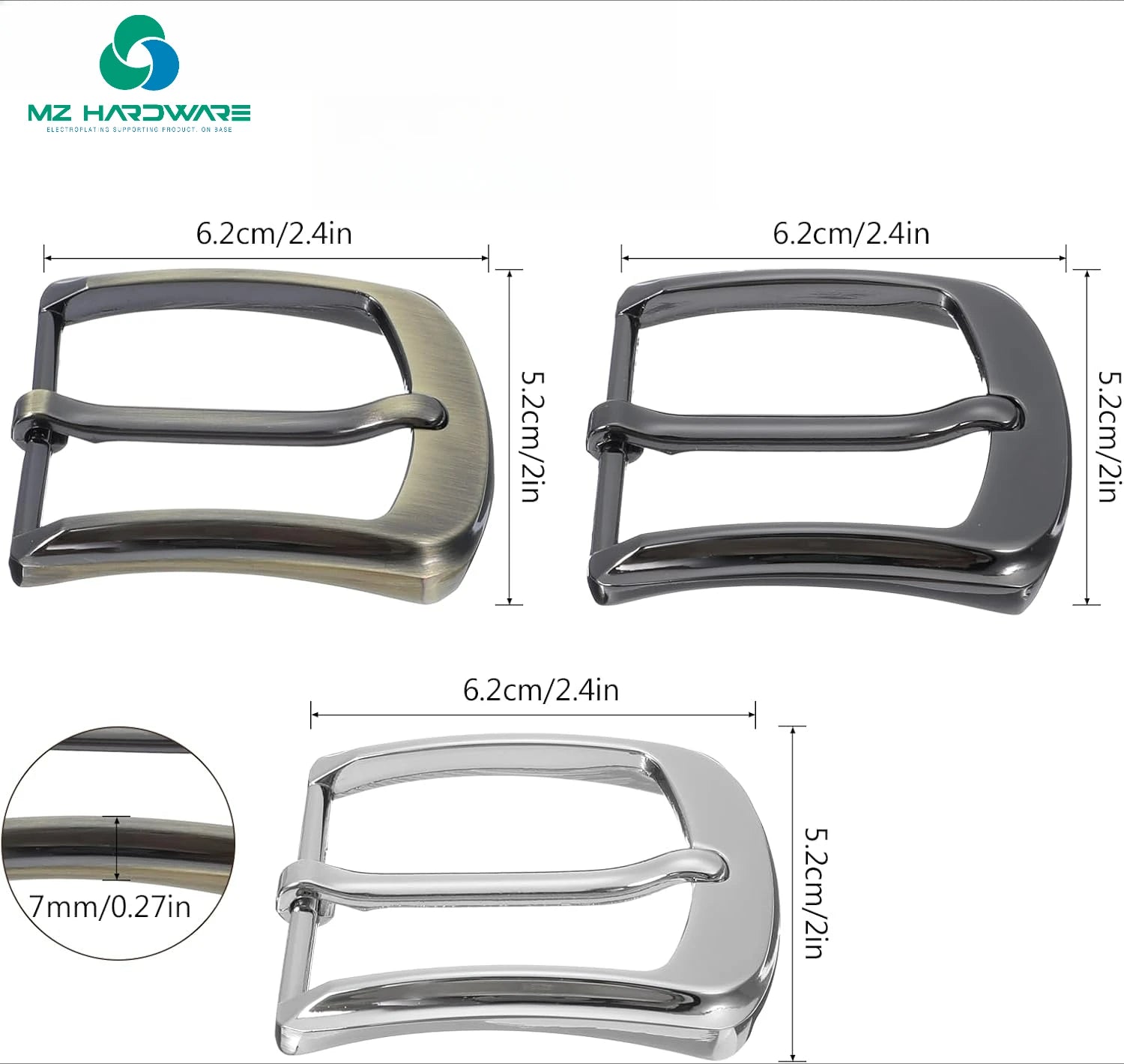 MZ High Quality Metal Belt Buckle 40 Mm(1.6 Inch),Single Prong Square Replacement Belts Buckles Classic Belts Buckles for Men