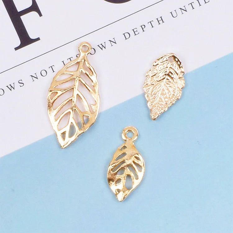 New Design Gold Plated Leaf Shaped Filigree Charms Jewelry Pendant Diy for Bride Hair Accessories Clothing Bags Accessories
