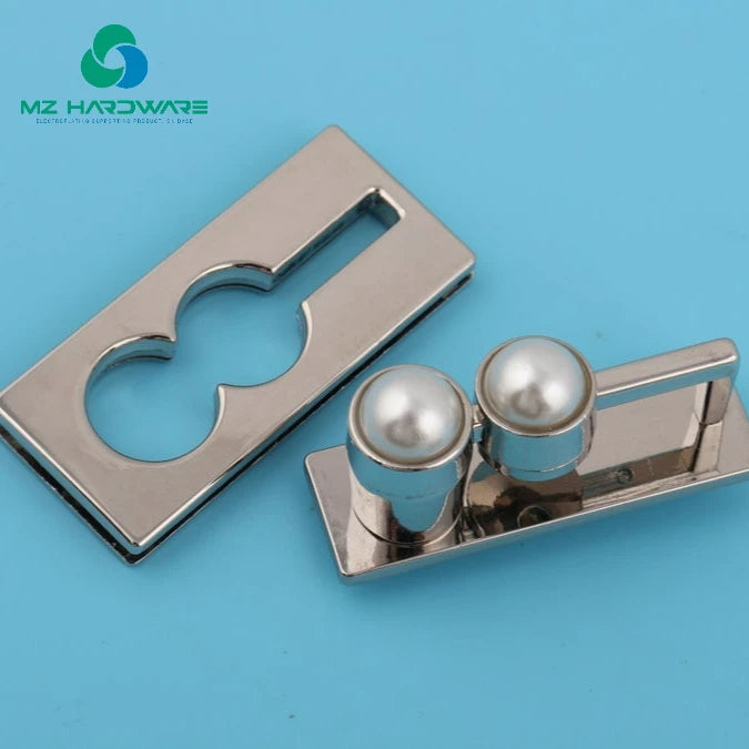 MZ 50*22mm Double Pearl Rectangular Bag Slide Lock Metal Purse Hardware Supplies with Latch Pearl Padlock for Bags and Purse