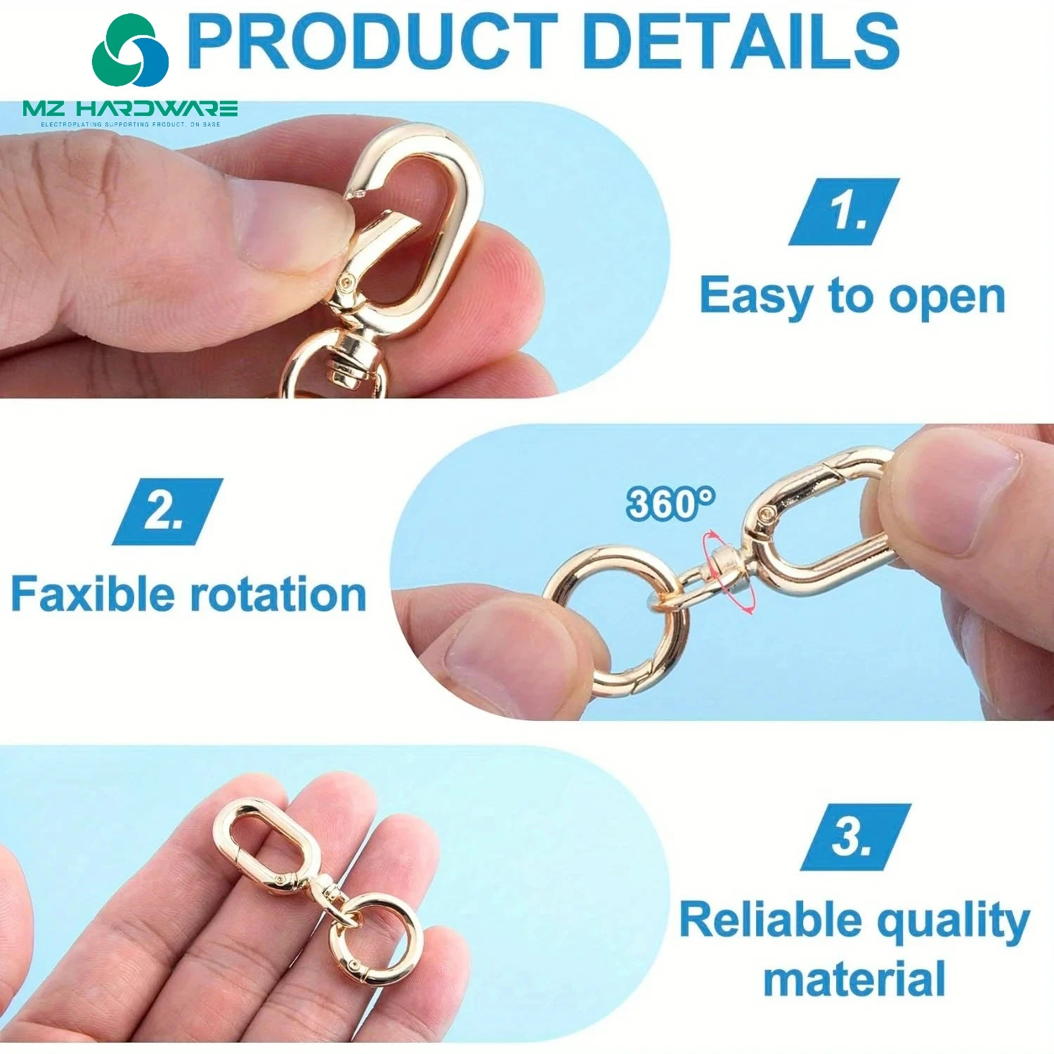 Factory Wholesale Double Opening Swivel Clasp Clips, Metal Swivel Spring Snap Hooks, Key Chain Clip with Key Ring for DIY Keys